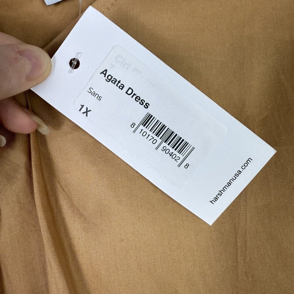 Anthropologie Agata Dress 1X Tan Cotton Clean Minimalist Midi Pockets NWT - Picture 9 of 12